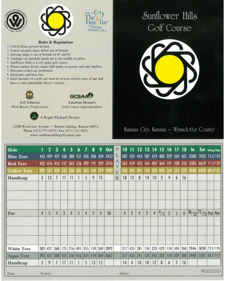 Sunflower Hills Golf Course Scorecard